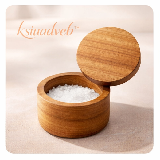 ksiuadveb™ Acacia Wood Salt Cellar with Swivel Lid, Modern Kitchen Spice Box for Sea Salt & Seasoning