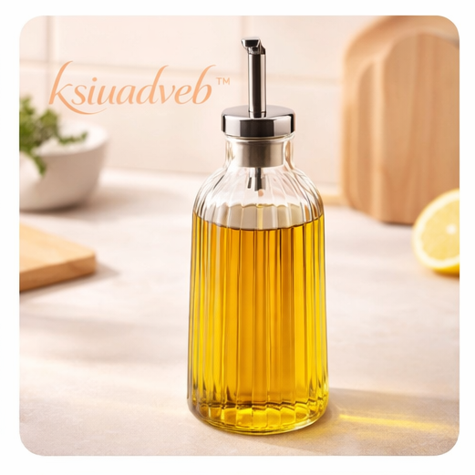 ksiuadveb™ Ribbed Glass Oil Dispenser Bottle, Elegant Olive Oil & Vinegar Cruet for Kitchen Counter