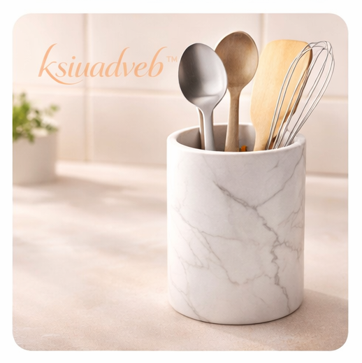 ksiuadveb™ Marble Finish Utensil Holder Crock, Countertop Kitchen Organizer for Spoons, Spatulas & Tools