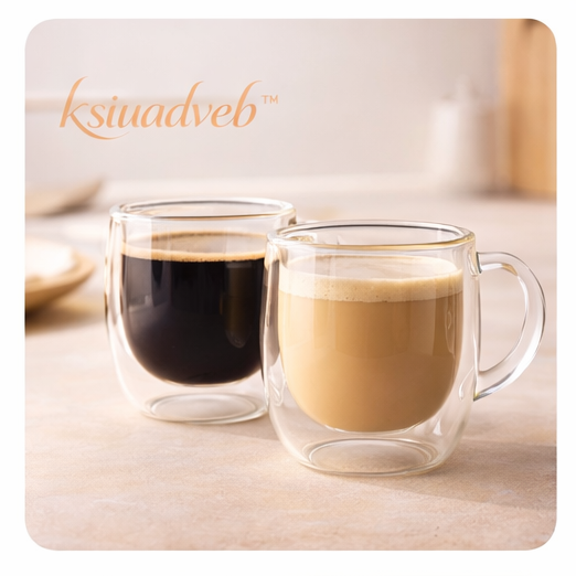 ksiuadveb™ Double-Wall Glass Tea Mug Set, Clear Insulated Cups for Coffee, Tea & Latte