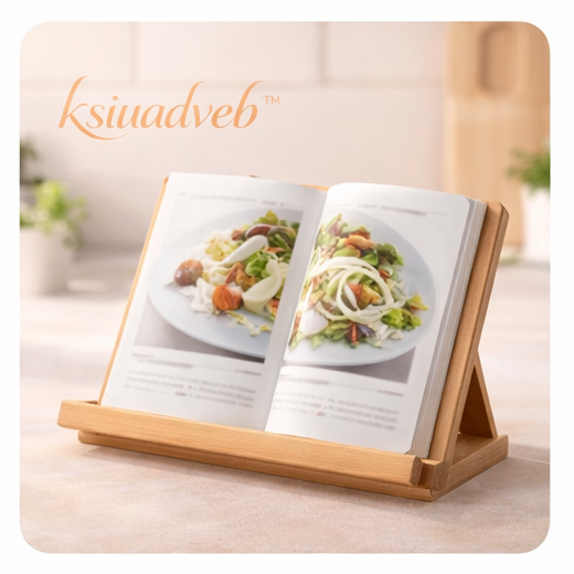 ksiuadveb™ Bamboo Recipe Book Stand, Foldable Kitchen Cookbook Holder for Countertop Display
