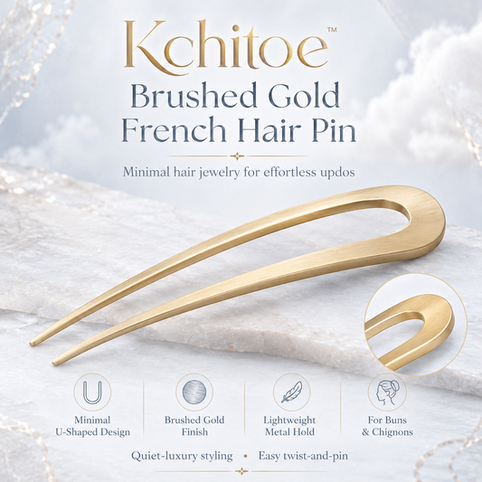 Kchitoe™ Brushed Gold French Hair Pin, U-Shaped Bun Pin, Minimalist Chignon Hair Stick, Metal Hair Fork, Elegant Updo Accessory