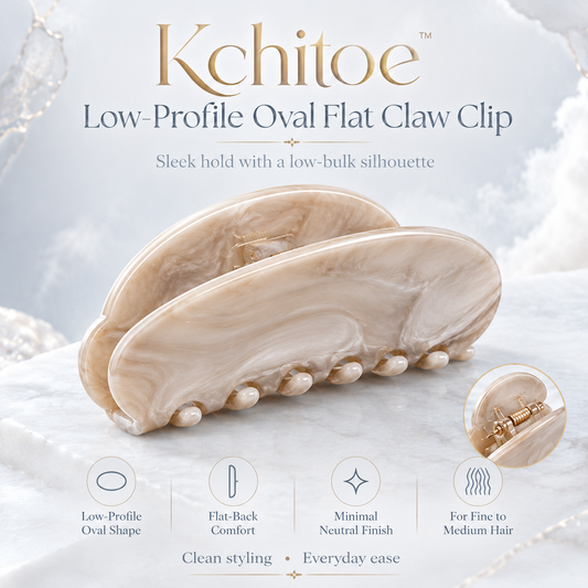 Kchitoe™ Low-Profile Oval Flat Claw Clip, Flat Back Hair Clip, Comfortable Hair Claw for Fine to Medium Hair, Minimalist Updo Clip, Neutral Hair Accessory
