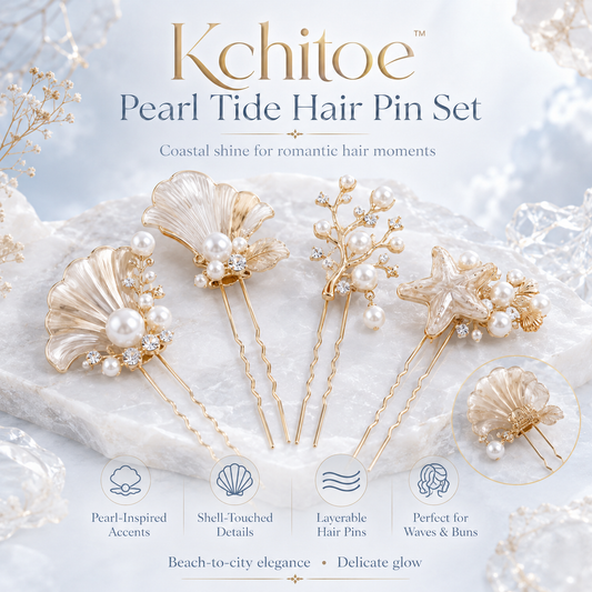 Kchitoe™ Pearl Tide Hair Pin Set, Ocean-Inspired Pearl Bobby Pins, Shell Accent Hair Clips, Bridal Hair Pins, Elegant Beach Hair Accessories